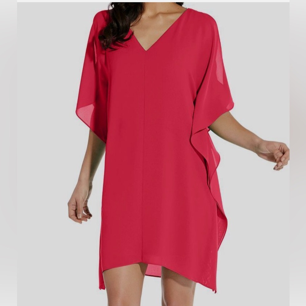 Adrianna Papell Red V-Neck Flutter Sleeve Shift Dress